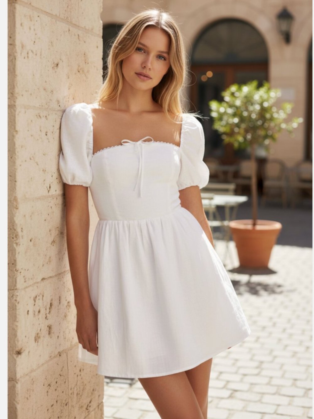 NWT Reformation MALVINA LINEN Puff Sleeve Mini DRESS 10, WHITE
